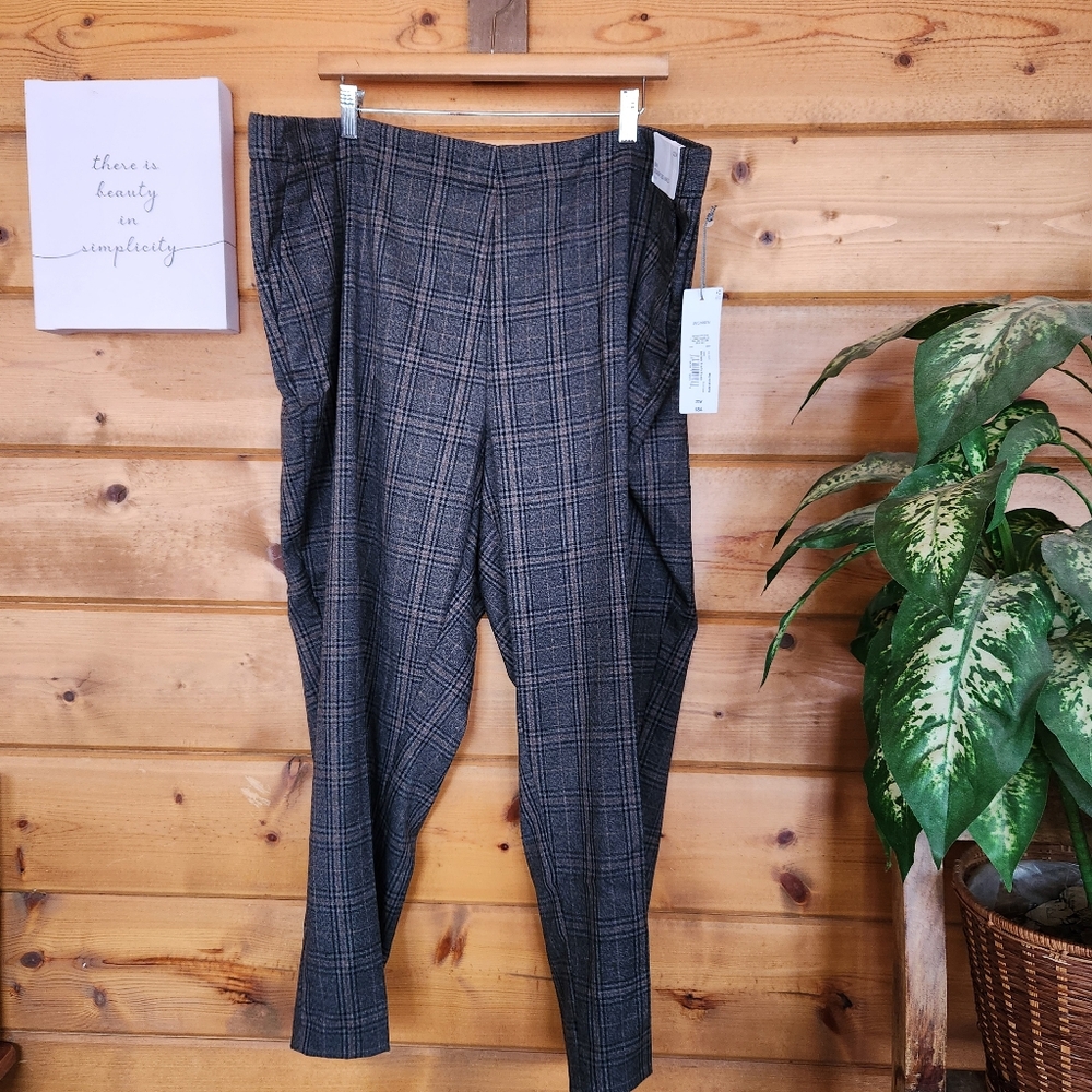 Liz Claiborne NWT Erin Straight Mid Rise Ankle Plaid Pants Stretch Plus Size 22W